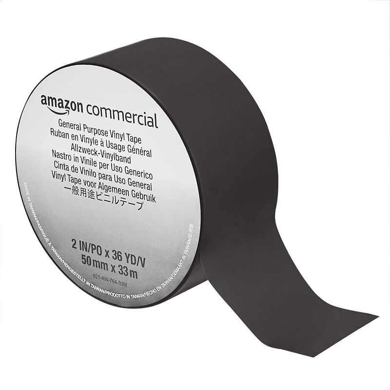 Photo 1 of AmazonCommercial General Purpose Vinyl Tape, 0.13mm x 2" x 33M, Black - pack of 6
