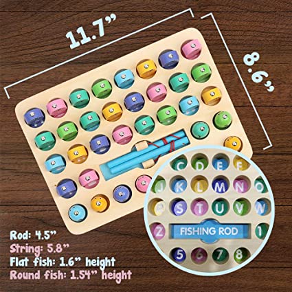 Photo 1 of OleOletOy Fishing Game, Wooden Educational Toy for Kids, Montessori Toys for Toddlers, Learning Alphabet and Numbers, Fish Game for Fine Motor Skills, Stocking Stuffers for Boys and Girls
