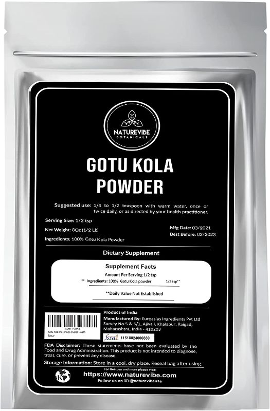 Photo 1 of Naturevibe Botanicals Organic Gotu Kola Powder (8 Ounce), Centella Asiatica [Packaging May Vary]
