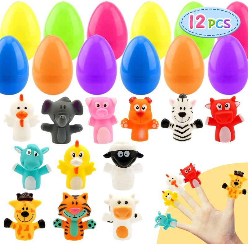 Photo 2 of Kidpal 12 Pcs Finger Puppet Easter Eggs, Animal Finger Puppets Easter Toys, Surprise Eggs for Kids Easter Theme Party Favor, Easter Eggs Hunt, Easter Basket Stuffers, Classroom Prize Supplies
