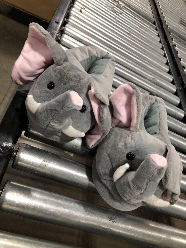 Photo 1 of FUNZIEZ! - Elephant Fuzzy Slippers - Unisex House Shoe - Stuffed Animal Slippers (large)
