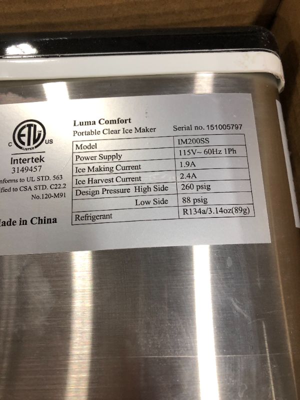 Photo 6 of Luma Comfort Clear Ice Cube Maker Machine | First Cubes In 15 Minutes, 28 lbs. of Ice in 24 Hours | Countertop Portable Design in Stainless Steel - IM200SS
