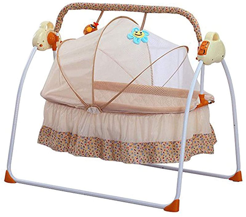 Photo 1 of LOYALHEARTDY Baby Cradle Swing 3 Speed Electric Stand Crib Auto Rocking Chair Bed with Remote Control Infant Musical Sleeping Basket for 0-18 Months Newborn Babies, Mosquito Net+Mat+Pillow (Khaki)
