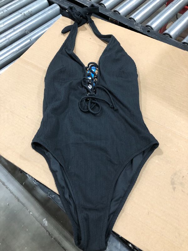 Photo 2 of Kathleen Lace-Up Halter One Piece Swimsuit (SMALL)
