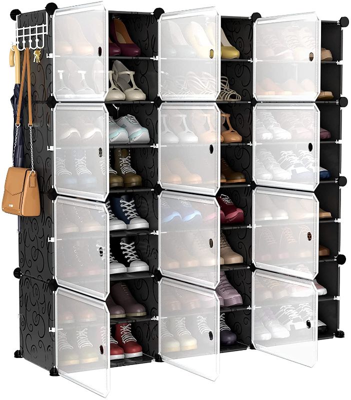 Photo 1 of  Portable Shoe Rack Organizer 48 Pair Tower 4 Tiers Shoe Rack for Entryway Shelf Storage Cabinet Stand for Heels Boots Slippers Cabinet Narrow Standing Stackable Space Saver Shoe Rack Black