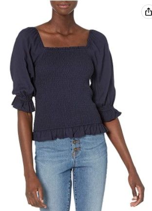 Photo 1 of Amazon Brand - Goodthreads Women's Fluid Twill Smocked Puff Sleeve Crop Shirt xl