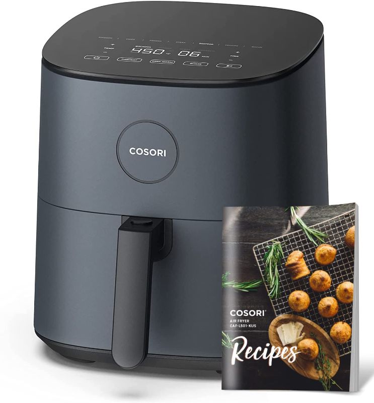 Photo 1 of COSORI Air Fryer, 5 Quart Compact Oilless Oven, 30 Recipes, Up to 450?, 9 One-Touch Cooking Functions, Tempered Glass Display, Nonstick & Dishwasher-Safe Square Basket, Quiet, 2–4 People, Dark Grey