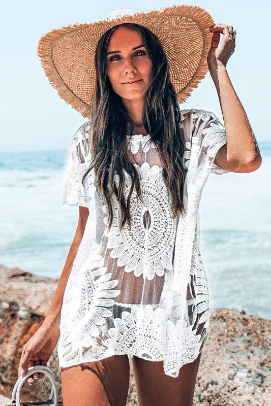 Photo 1 of White Sun Floral Cover Up (ONE SIZE)