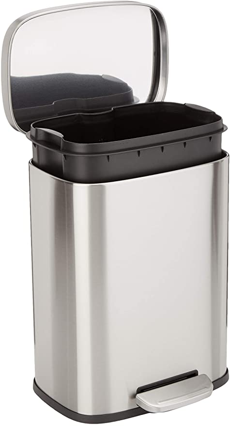 Photo 1 of Amazon Basics 12 Liter / 3.1 Gallon Soft-Close, Smude Resistant Trash Can with Foot Pedal - Brushed Stainless Steel, Satin Nickel Finish
