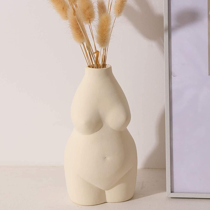 Photo 1 of Body Flower Vase, 6.3" Tall Female Body Ceramic Vase for Decor, Modern Boho Art Vase Flower Arrangement Creative Vase for Home Office Decoration(Beige)
