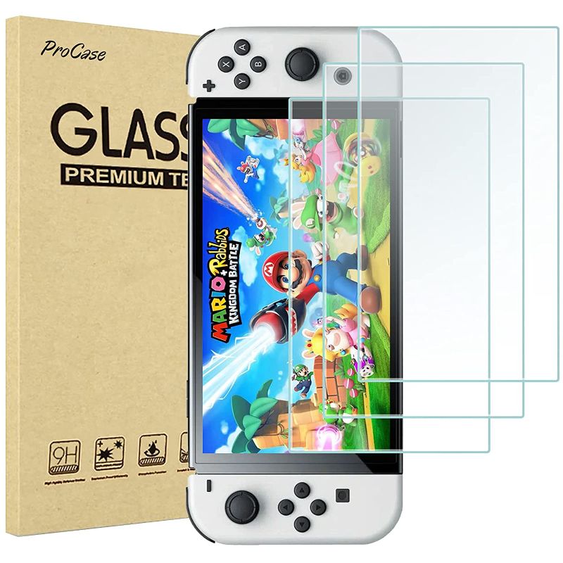 Photo 1 of 2 Pack] ProCase Screen Protector Compatible with Nintendo Switch OLED 2021, Tempered Glass Screen Film Guard Rounded Edge Real Glass Screen Protector for Nintendo Switch OLED BUNDLE OF 5
