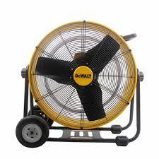 Photo 1 of DEWALT Drum Fan High-Velocity Industrial, Drum, Floor, Barn, Warehouse Fan, Heavy Duty Air Mover with Adjustable Tilt & Large Wheel, 24", Yellow DXF2490
