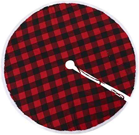 Photo 1 of Buffalo Plaid Tree Skirt,48 Inch Red and Black Christmas Tree Skirts with Luxury Faux Fur Edge for Merry Christmas Party Tree Decoration (48 inches, Red and Black)
