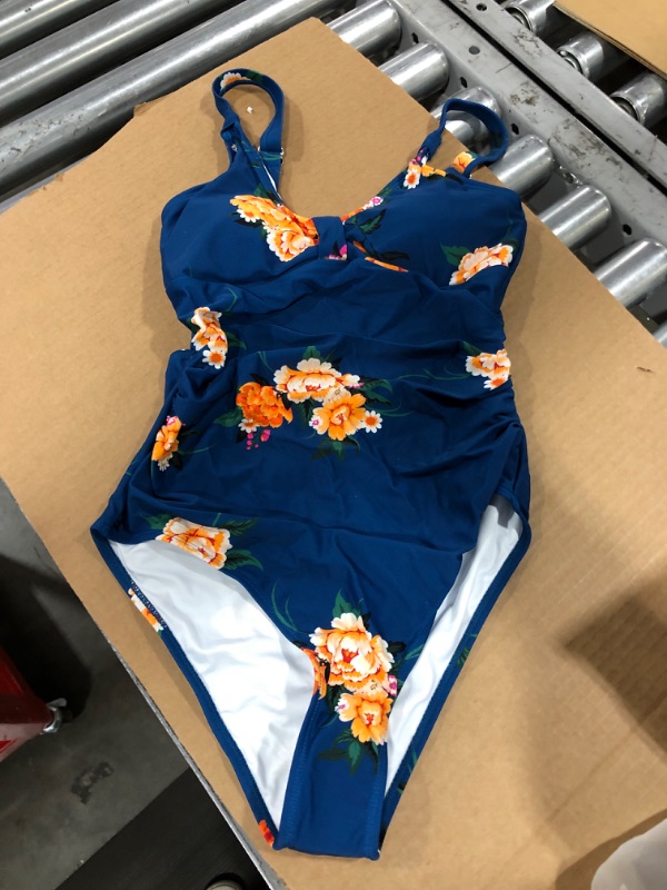 Photo 2 of Blue Floral Cutout One Piece Swimsuit size m
