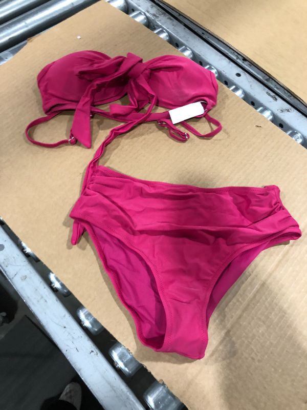 Photo 2 of Annie Fuchsia Wrap Ruched Back Hook Bikini
size m