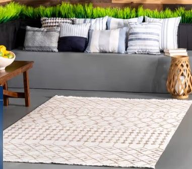 Photo 1 of Beige Indoor/Outdoor Trellis With Tassels Area Rug 10x14