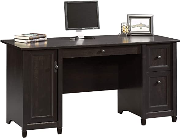 Photo 1 of Sauder 408558 Edge Water Computer Desk, Estate Black L: 59.06" x W: 23.23" x H: 29.02", & Edge Water Utility Cart/Stand, Estate Black
