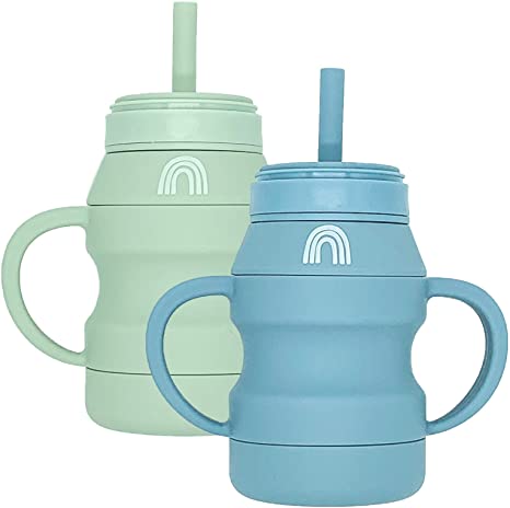 Photo 1 of Hippypotamus Silicone Transition Cups - Baby/Toddler Cups With Straws & Lids - Removable Handles - Set of 2 (Sage / Fog)
