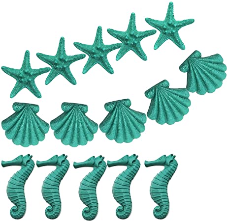 Photo 1 of 15pcs Resin Finger Starfish Seashells Resin seahorsesfor Wedding Home Decor and Craft Project (Light Blue)
