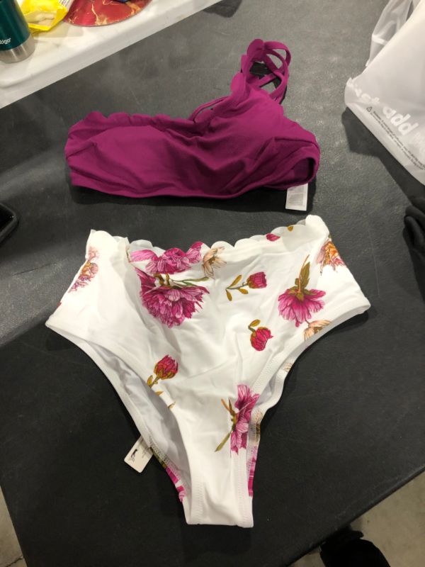 Photo 1 of Purple And Floral One Shoulder Scalloped Bikini
large 