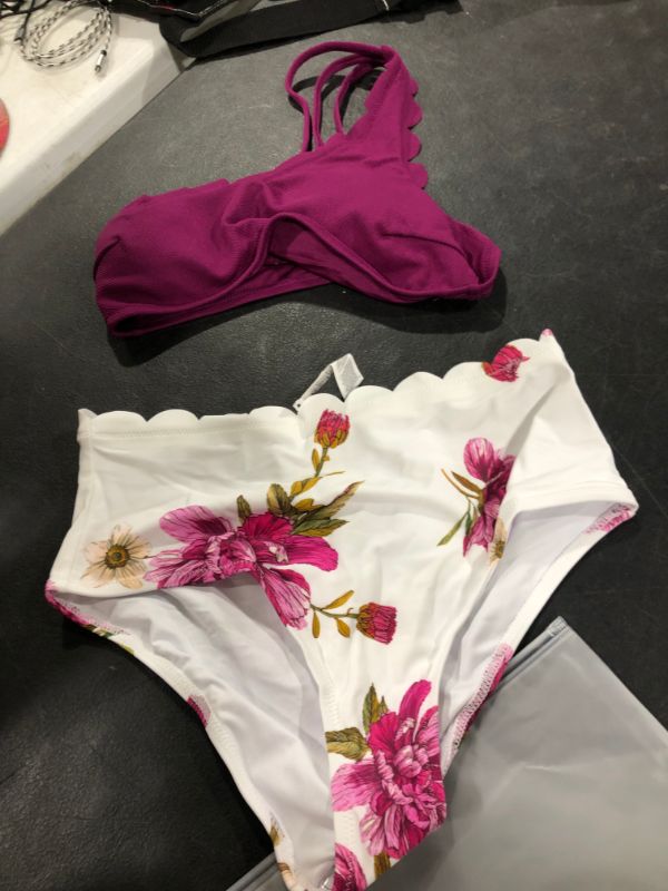 Photo 1 of Purple And Floral One Shoulder Scalloped Bikini
MED