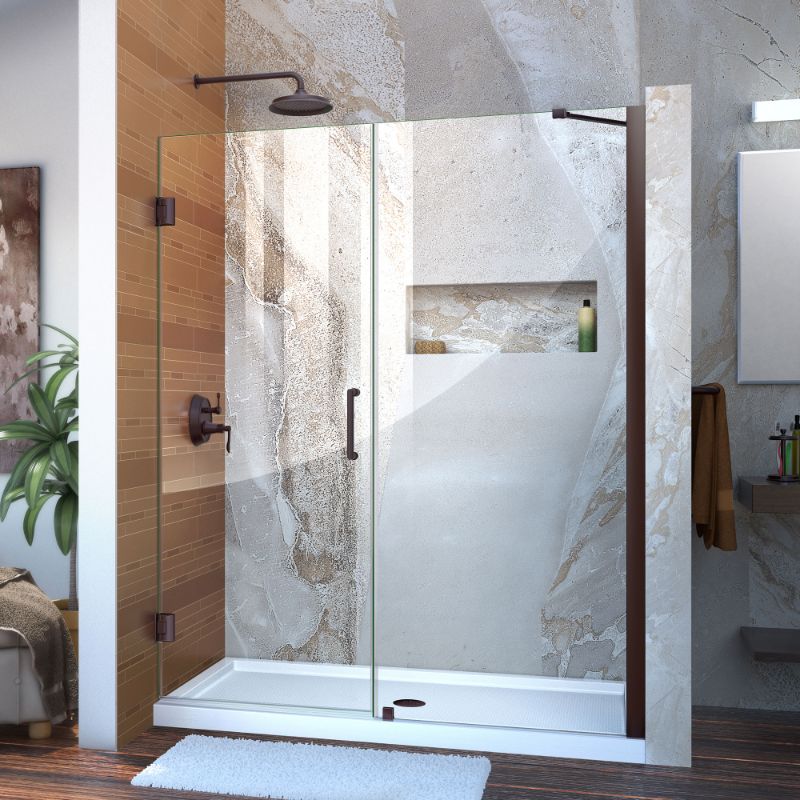 Photo 1 of DreamLine Unidoor 58-59 in. W x 72 in. H Frameless Hinged Shower Door with Support Arm in Oil Rubbed Bronze
