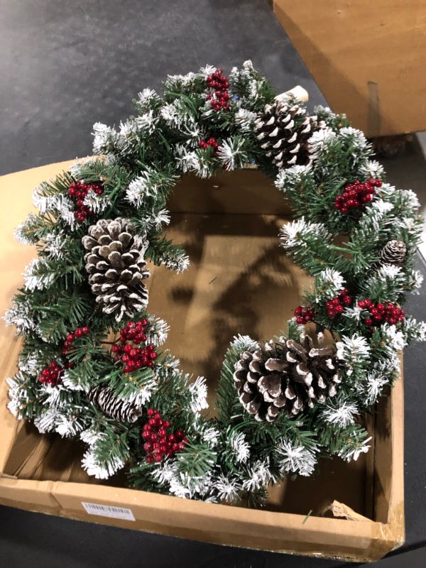 Photo 2 of Christmas Wreath,Flocked with Mixed Decorations and 50 LED Light,Christmas Wreaths for Front Door Indoor Window Wall Décor, Outdoor Christmas Decorations (Battery Not Included) (Wm202103, 24inch)
