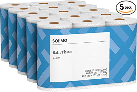 Photo 1 of Amazon Brand - Solimo 2-Ply Toilet Paper, 6 Count (Pack of 5)
