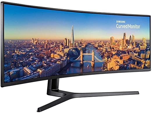 Photo 1 of SAMSUNG CJ890 Series - Computer Monitor QHD (3840x1080), 144Hz, Curved, HDMI, USB-C, Height Adjustable Stand,  (LC49J890DKNXZA) SCREEN DAMAGE 