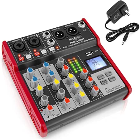 Photo 1 of Pyle, Sound 4 Channel Bluetooth Compatible Professional Portable Digital DJ Console W/USB Mixer Audio Interface-Mixing Boards for Studio Recording PMXU48BT.5, Red
