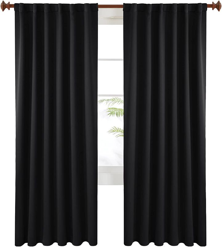 Photo 1 of Deconovo Black Blackout Curtains 84 Inch Long, Back Tab and Rod Pocket Blackout Panels - 2 Panels, 52x84 Inch, Blackout Curtains for Living Room, Room Darkening Curtains