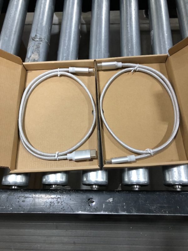 Photo 1 of 2 pcs Amazon Basics 10.2 Gbps High-Speed 4K HDMI Cable with Braided Cord, 3-Foot, Silver
