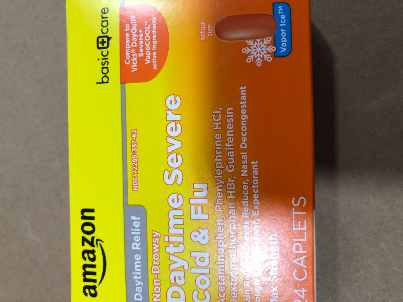 Photo 1 of Amazon Basic Care Daytime Cold & Flu Liquid Caps; Cold Care for Daytime Cold and Flu, 24Count
