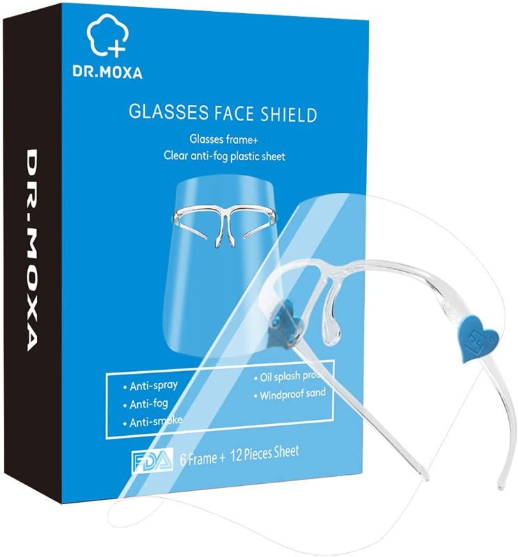 Photo 1 of 24 Pack Face Shields With 12 Glasses Frame Refill Made in USA,Full Face Protection With Clear Anti-Fog PPE For Women Men