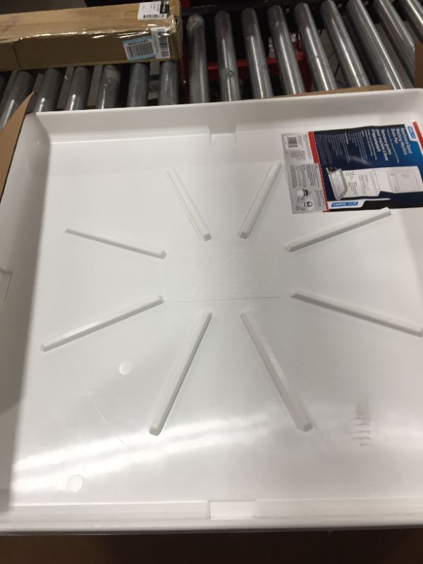 Photo 1 of Camco 20762 30"OD x 28" Washing Machine Drain Pan for Stackable Units w/PVC Fitting (White) - Inner dimensions: 25"x27"
