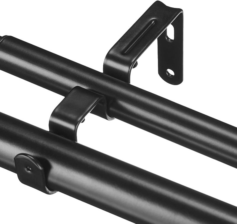 Photo 1 of Amazon Basics 1" Double Curtain Rod With Cap Finials - 72" to 144", Black
