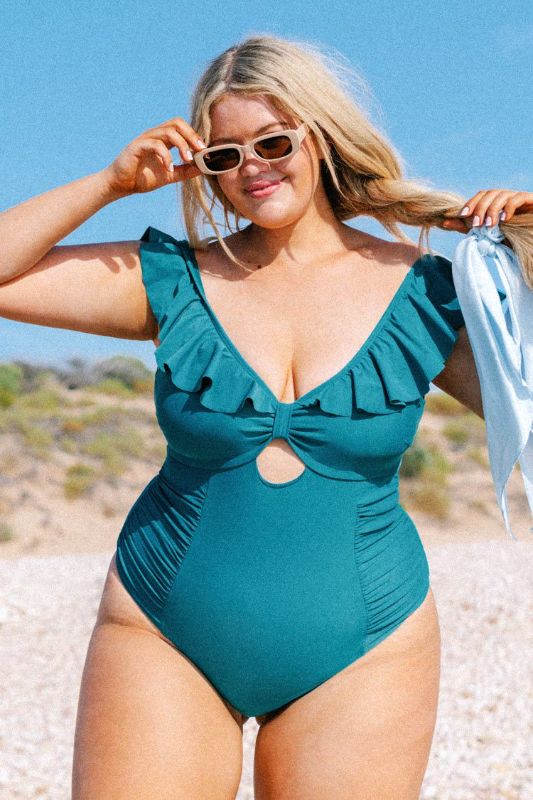 Photo 1 of Ashley Ruffle Trim Plus Size One Piece Swimsuit 3X
