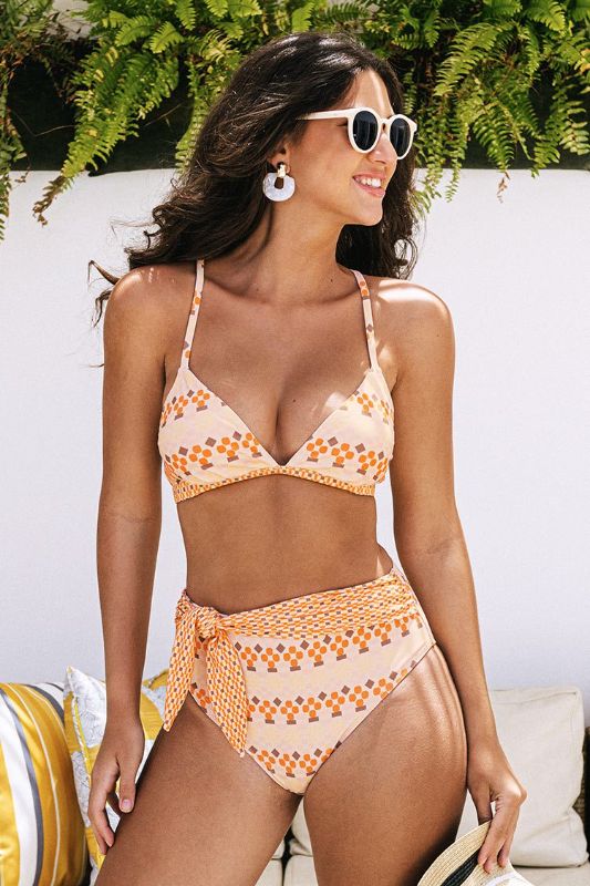 Photo 1 of Stefanie Geo Print Lace-Up Back Bikini SMALL