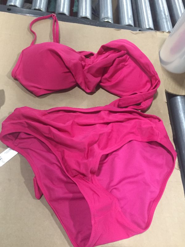 Photo 2 of Annie Fuchsia Wrap Ruched Back Hook Bikini XL 