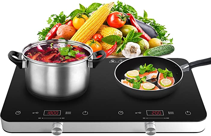 Photo 1 of COOKTRON Double Induction Cooktop Burner, 1800w 2 burner Induction Cooker Cooktop, 10 Temperature 9 Power Settings Portable Electric Countertop Burner Touch Stove with Child Safety Lock & Timer
