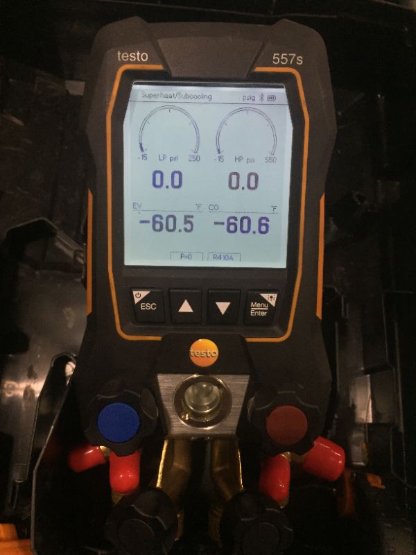 Photo 1 of Testo 557s Kit I App Operated Digital Manifold, 2 x 115i Pipe Clamp Thermometer, 1 x 552i Micron Gauge I for HVAC Systems – with Bluetooth