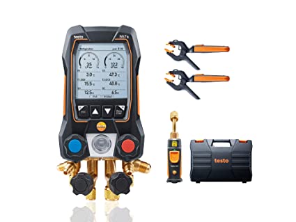 Photo 1 of Testo 557s Kit I App Operated Digital Manifold, 2 x 115i Pipe Clamp Thermometer, 1 x 552i Micron Gauge I for HVAC Systems – with Bluetooth