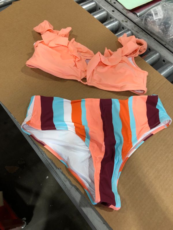 Photo 2 of Pink and Striped Ruffle High Waisted Bikini SIZE xxl
