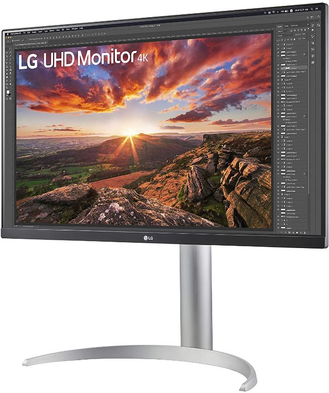 Photo 1 of LG 27UP850-W Monitor 27” UHD (3840 x 2160) IPS Display, VESA DisplayHDR 400, DCI-P3 95% Color Gamut, USB-C,3-Side Virtually Borderless Display, Height/Pivot/Tilt Adjustable Stand - Silver
