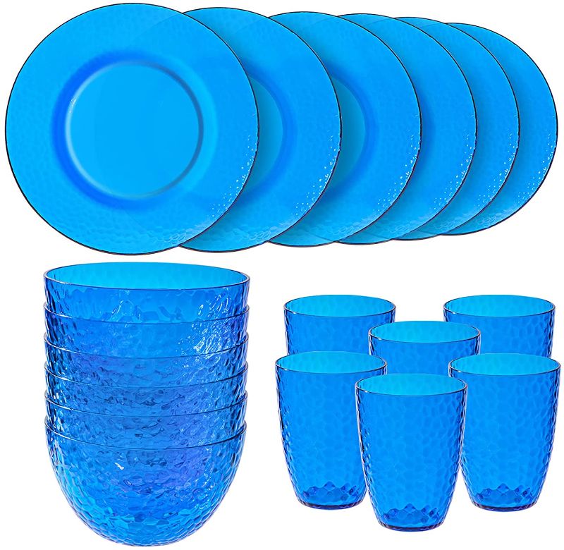 Photo 1 of Dipion 18-Piece Plastic Kitchen Dinnerware Set,Bubble Design Plates,Bowls and Cups,Lightweight,Reusable Dishes,Service for 6,Blue