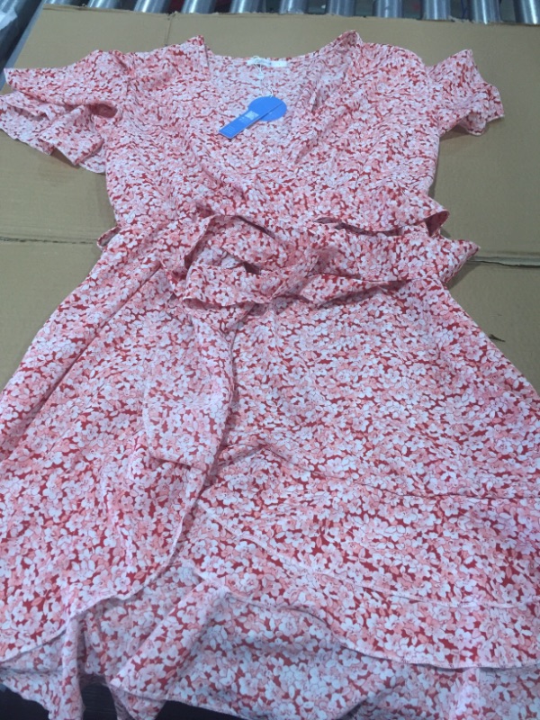 Photo 2 of Ditsy Floral Flutter Sleeve Tie Front Ruffle Hem Dress m