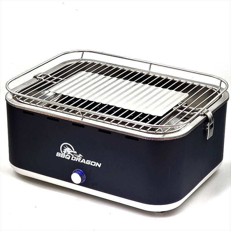 Photo 1 of BBQ Dragon Portable Charcoal Grill| Built-in Adjustable Speed Fan| With Stainless Steel Inner Liner-Cooks for Six-Large Size Tabletop BBQ Grill for Outdoor Picnic, Tailgating, Beach, Patio or Camping,