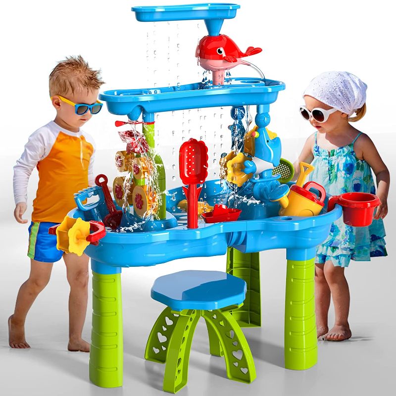 Photo 1 of Bennol Kids Sand Water Table Toys for Toddlers, 3-Tier Outdoor Sand and Water Play Table Toys for Toddlers Kids, Water Sensory Activity Table