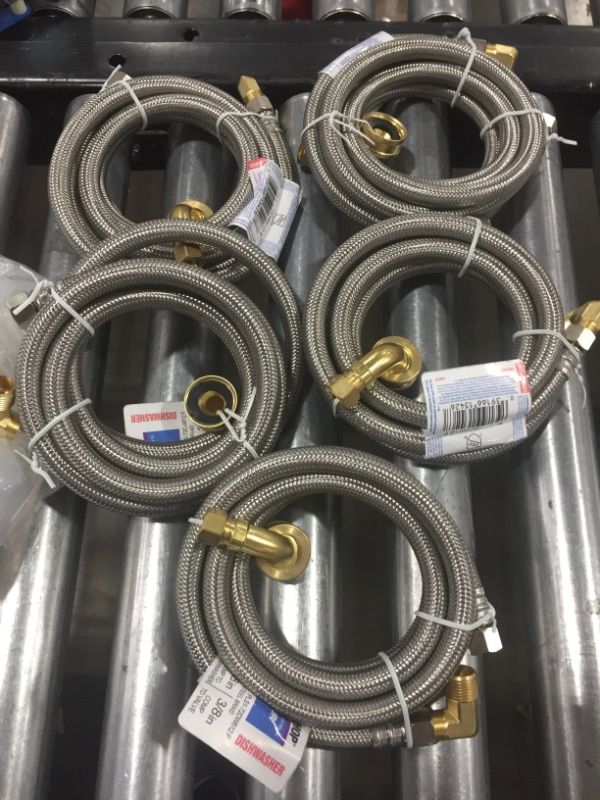 Photo 1 of 48" Stainless Steel Braided Dishwasher Connector, 3/8" Comp. x 3/8" Comp. w/ MIP Elbow (5 PACK)
