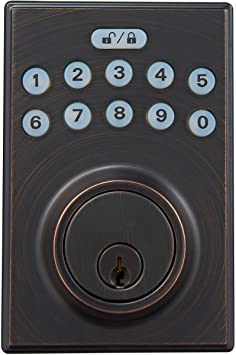 Photo 1 of Amazon Basics Contemporary Electronic Keypad Deadbolt Doot Lock, Keyed Entry, Oil Rubbed Bronze
